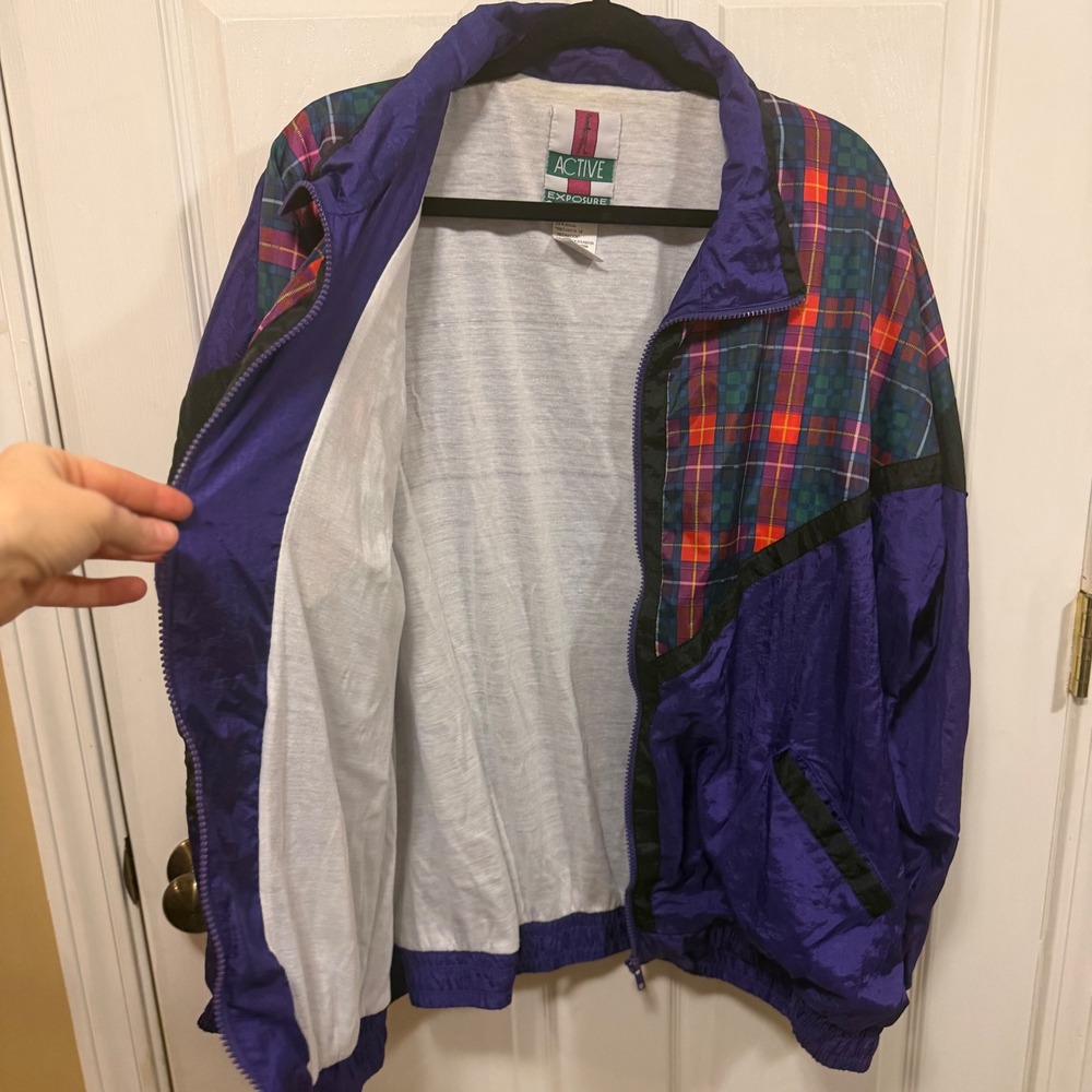 Active Exposure Vintage Purple Plaid Colorblock Windbreaker Jacket Womens 2X - Picture 6 of 16